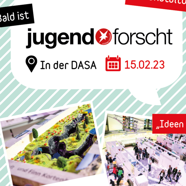 Eine grafische Ankündigung für die Veranstaltung "Jugend forscht"
