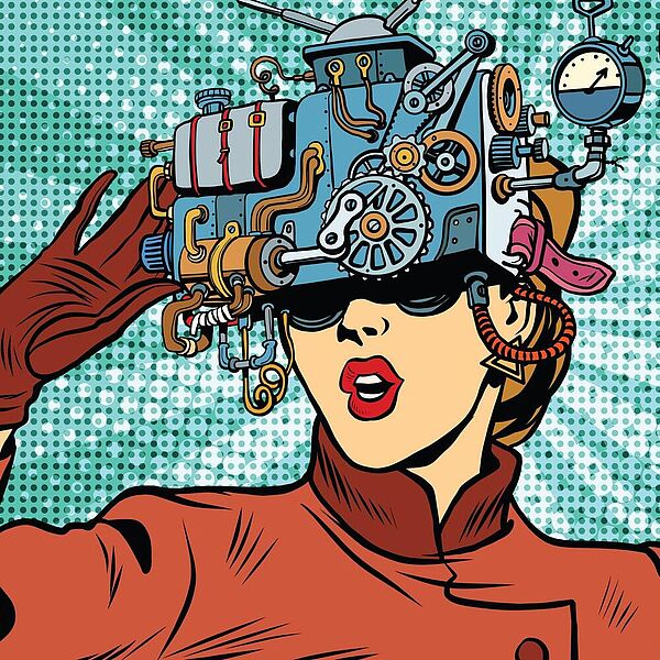 Frau mit Cyberbrille im Cartoon Style