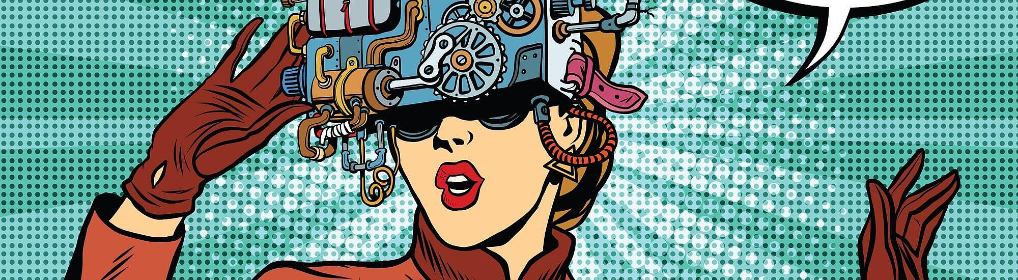 Frau mit Cyberbrille im Cartoon Style