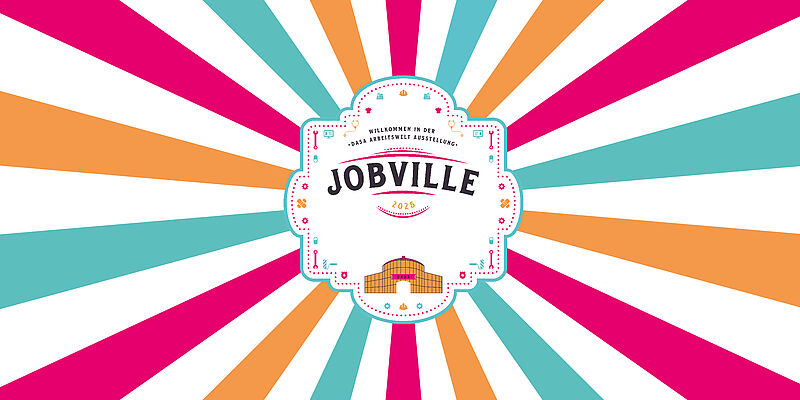 Logo der Veranstaltung "JobVille" inmitten eines Strahlenkranzes